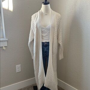 Anthropologie Cream Long Chunky Knit Cardigan